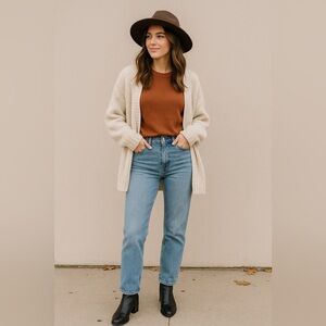 Denim Forum Blue High Rise Straight Jeans